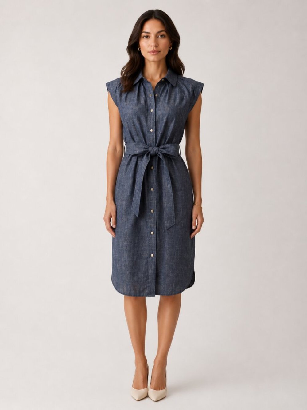 𝅺NY&Co Dark Denim Style Belted Shirt Dress